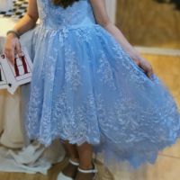 Официална рокля с дантела и тюл светло синя за момиче 8-9 г, снимка 7 - Детски рокли и поли - 41099931