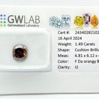 Естествен инвестиционен диамант 1.49ct. - I2/ тъмно оранжево кафяв GWLAB Сертификат, снимка 1 - Други - 45888782