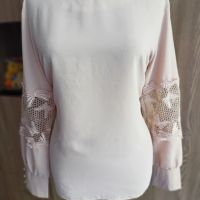 Бежова блуза с дантелен ръкав, снимка 3 - Ризи - 45253802