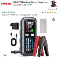 “ZUKAKA” 12V Car Jump Starter ZK005 26800mAh 6000A, снимка 1 - Аксесоари и консумативи - 45374195