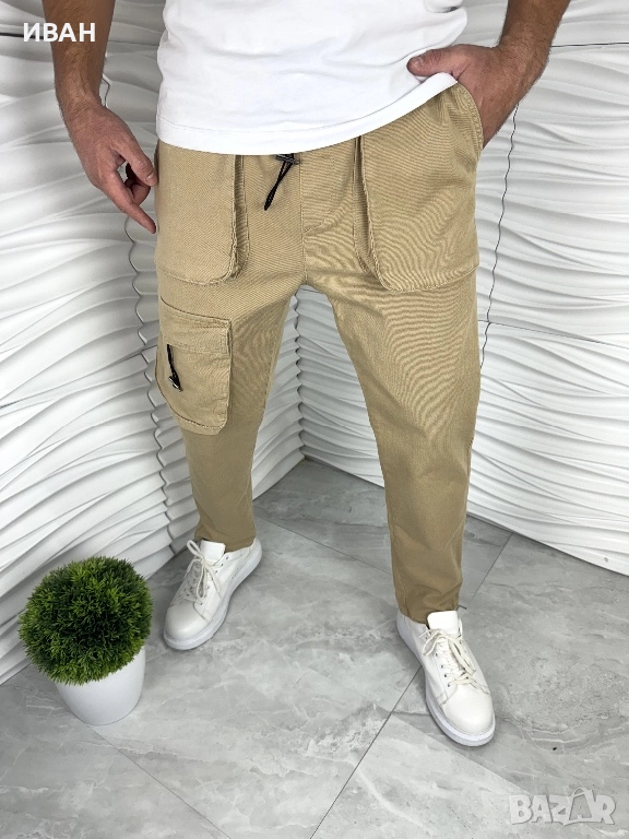 Мъжки дънкови панталони в бежов цвят с ефектни джобове, снимка 1