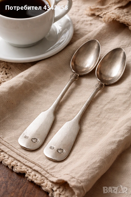 Антикварни сребърни чаени лъжички – 800 проба, Австро-Унгария (XIX–XX век).1890-1915г., снимка 1