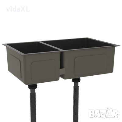 vidaXL Кухненска мивка, черна, неръждаема стомана（SKU:51562, снимка 1