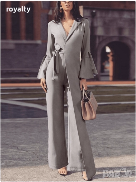 Стилен дамски гащеризон в сив цвят, снимка 1