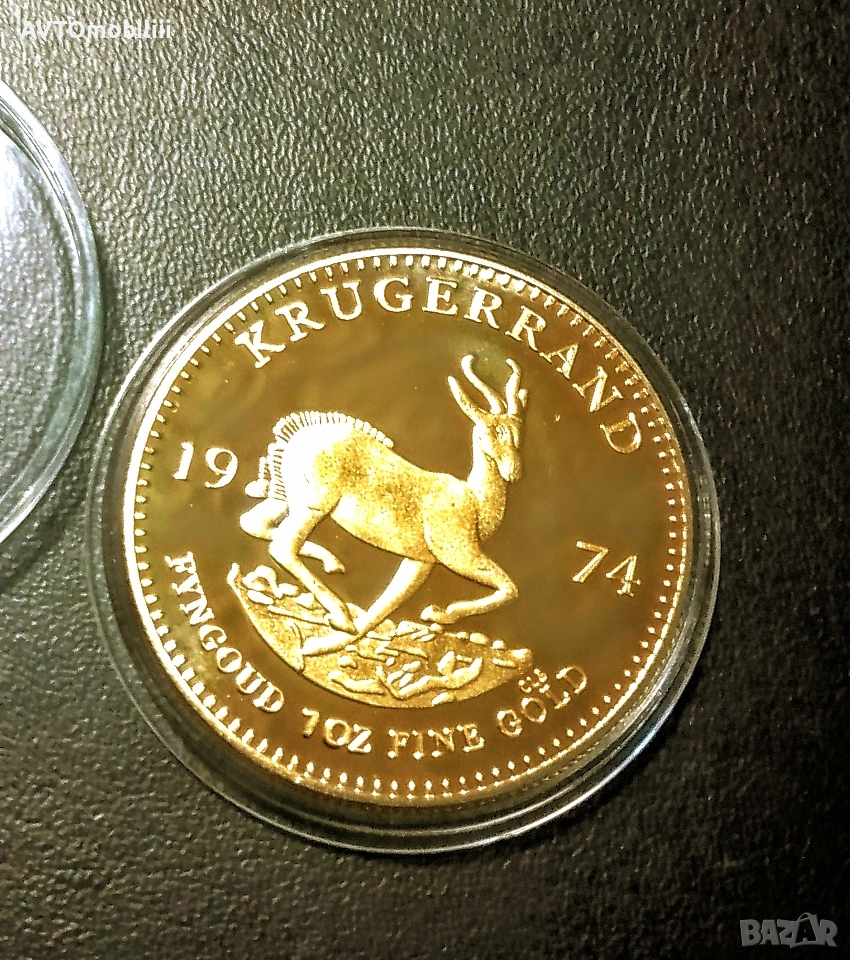 UNC позлатена монета Крюгеранд Krugerand 1974 година, снимка 1
