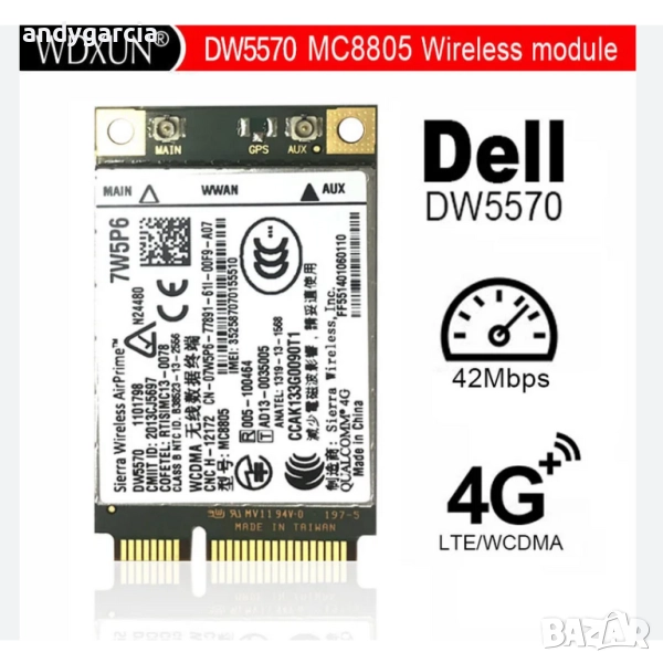 Dell Wireless 5570 WWAN Mobile Broadband card 4G карта за мобилен интернет, снимка 1