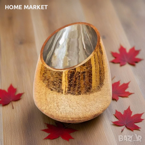 Златна асиметрична ваза, 13*18см  Златна асиметрична стъклена ваза – 13 × 18 см Добавете елегантен з, снимка 1