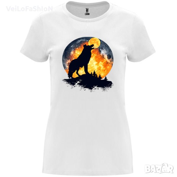 Нова дамска тениска с Вълк - Пълнолуние, Луна в бял цвят, снимка 1