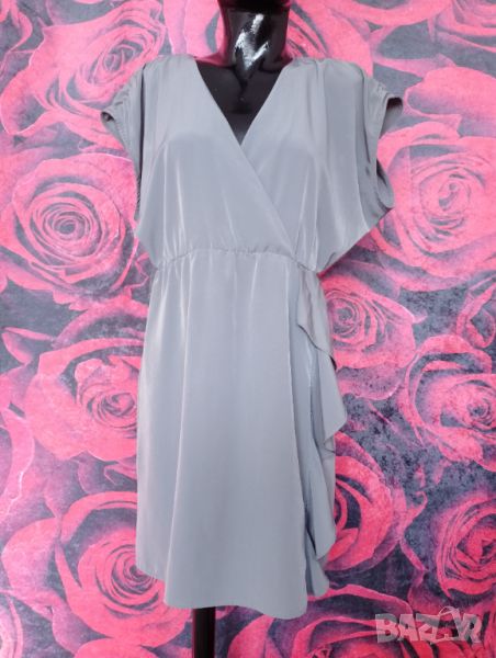 H&M Къса рокля с къдри цвят Сив Металик ХЛ , снимка 1