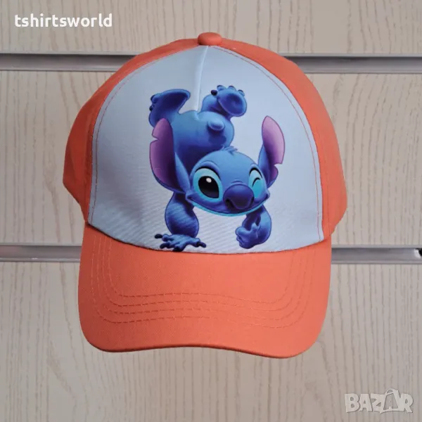 Нова детска шапка с козирка Стич (Stitch) в коралов цвят, снимка 1