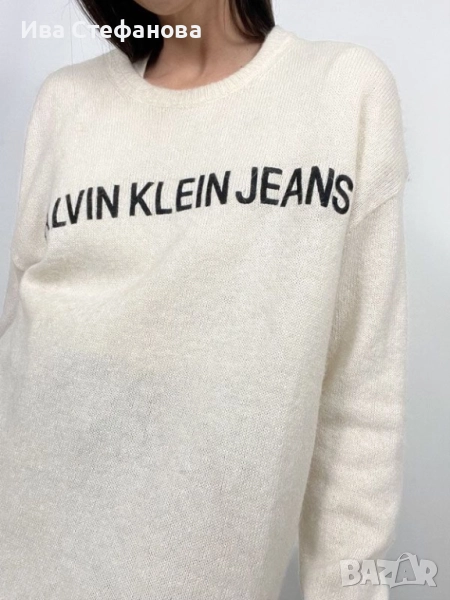  пуловер вълна кашмир цвят слонова кост, с кройка Calvin Klein Jeans, с лека кройка, мек и топ, снимка 1