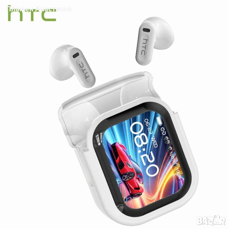 HTC NE20 Bluetooth 5.4 безжични слушалки с LED дисплей и AI превод в реално време (бели), снимка 1