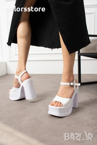 Сандали на ток - бяла кожа - GVS10 
