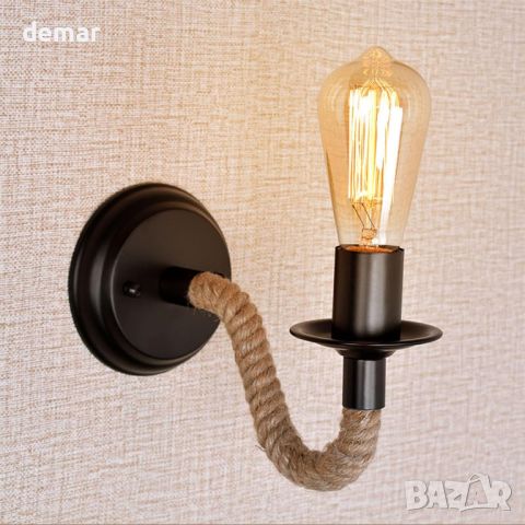 YOOCHUENG Ретро стенна лампа E27 от конопено въже за рустик, крушката не е включена, снимка 1 - Лампи за стена - 45671045