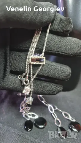 Дамски комплект, сребърно колие и обици, с камъни циркони и оникс 925, снимка 8 - Колиета, медальони, синджири - 49831841