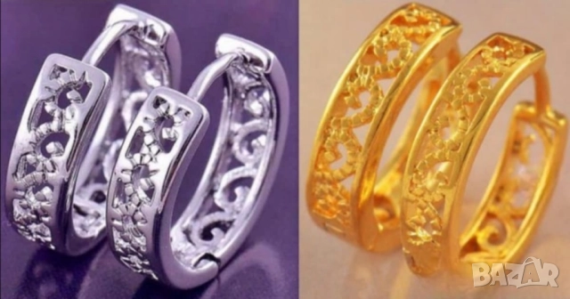 Фини ажурни обеци от стандартно жълто и бяло 14к попълнено злато 15 лв.