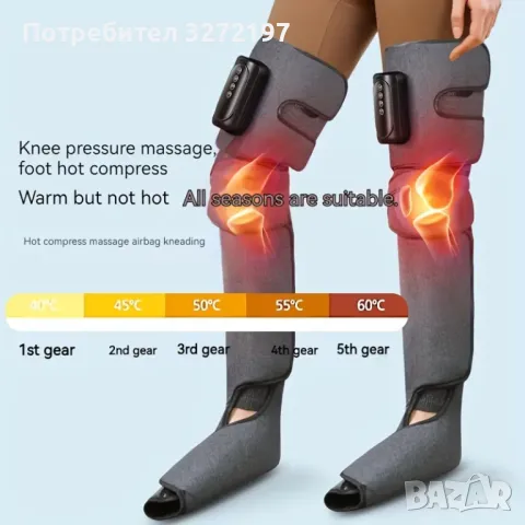 3-в-1 Регулируем масажор за крака с опора за коляното, презареждаща се компресия,USB зареждане, снимка 4 - Масажори - 48097534