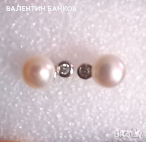 Сребърни обеци с перли и цирконии, снимка 1 - Обеци - 46005449