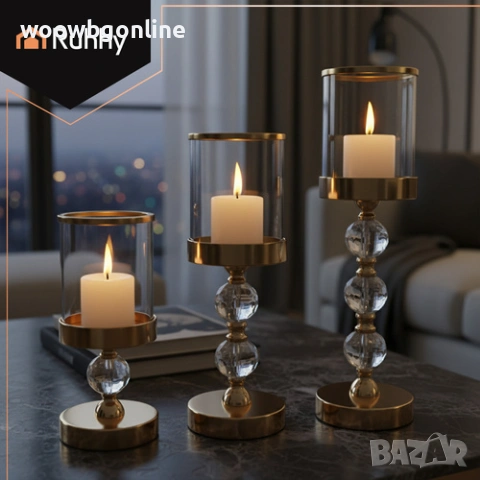 Комплект от 3 стъклени свещника, снимка 2 - Други стоки за дома - 53383618