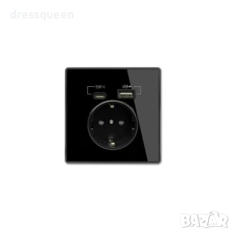 4671 Модерен черен матов контакт със заземяване и двойно USB зарядно