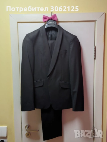 Черен стилен костюм за млад строен младеж ADREWS