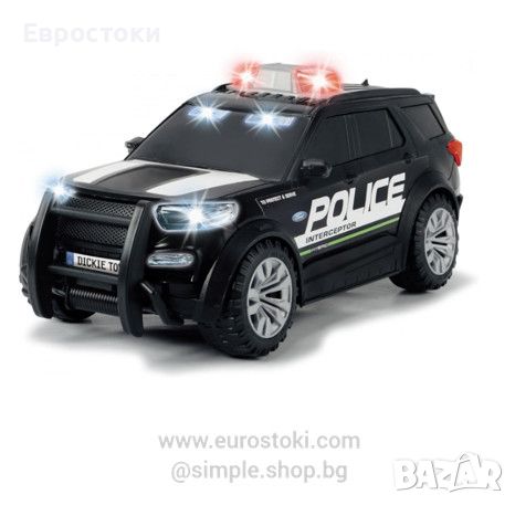 Играчка полицейска кола Dickie Toys Ford Police, полицейски джип със светлини и звук, мащаб 1:18, 25