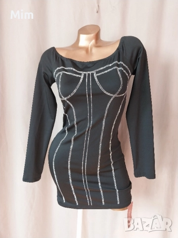 М Черна рокля със сребристи камъчета , снимка 2 - Рокли - 52024104