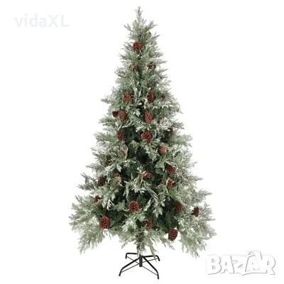 vidaXL Коледна елха с шишарки, зелено и бяло, 225 см, PVC и PE(SKU:340536), снимка 2 - Декорация за дома - 48334247