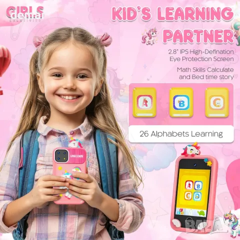 GIRLS CREATIVITY Детски смартфон за момичета на възраст 5-10 години Мобилен телефон за деца, розов, снимка 3 - Образователни игри - 48835644