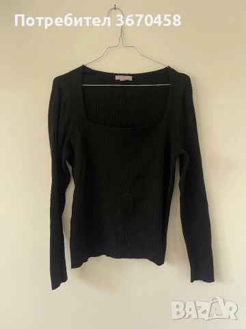 Черна моделна блуза рипс с широко деколте Л размер еластична H&M