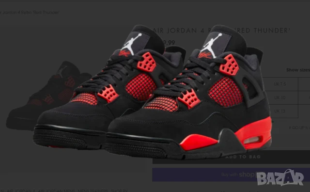 Air Jordan 4 Retro 'Red Thunder' номер 39 оригинални маратонки /кецове , снимка 10 - Маратонки - 50631902