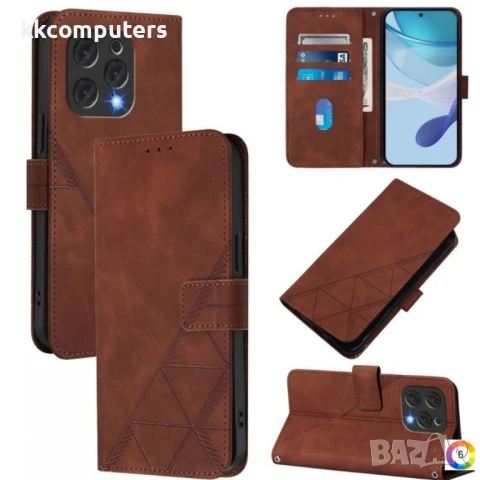Doogee N55 Plus Crossbody 3D Embossed Wallet Кожен Калъф и Протектор