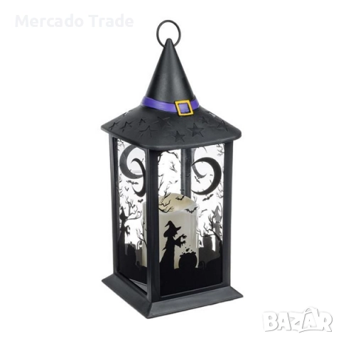 Декоративен Хелоуински фенер с осветена шапка на вещица, Черен, LED, снимка 3 - Декорация за дома - 52055378