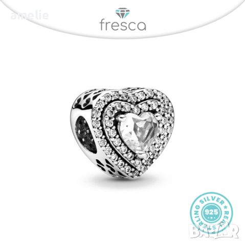 Талисман Fresca по модел тип Пандора сребро 925 Pandora Sparkling Levelled Hearts. Колекция Amélie, снимка 1 - Гривни - 35959992