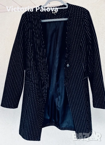 Модерно удължено сако без ревер KUSI COLLECTION с фини блестящи райета, снимка 2 - Сака - 53194455