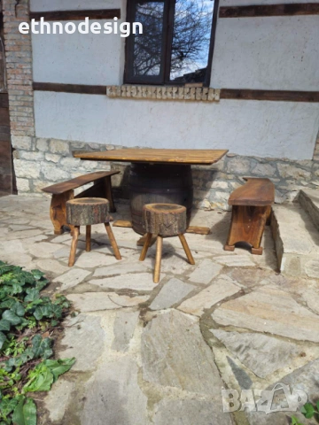 Продавам комплект маса от бъчва с две пейки, снимка 2 - Градински мебели, декорация  - 54192446