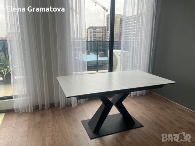 разтегателна трапезна маса 160/90/76 метална основа и керамичен плот, снимка 5 - Маси - 53381970