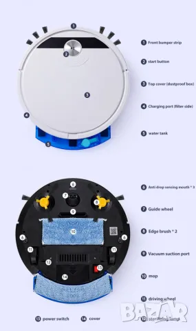 Робот за почистване с моп две четки и приложение за телефон с wifi, снимка 16 - Прахосмукачки - 49343550