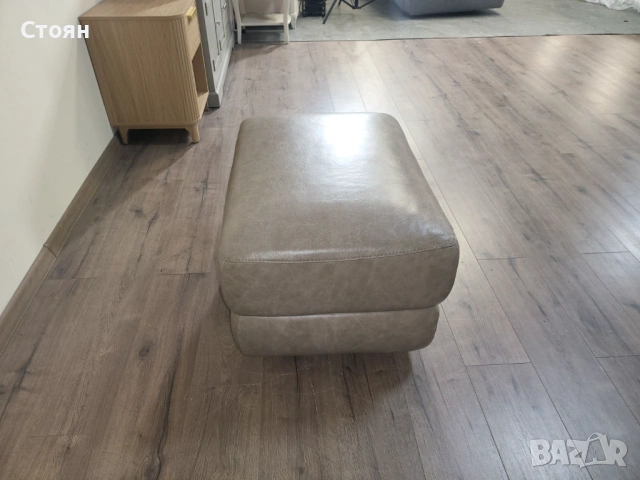 Бежова кожена табуретка.  100 % естествена кожа.  Състояние - нова!  Размери: дължина - 75 см; ширин, снимка 2 - Дивани и мека мебел - 53868520