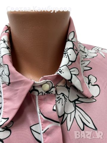 LIU JO размер L / XL дамска риза блуза на цветя розово екрю, снимка 7 - Ризи - 45717793