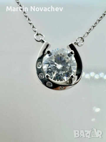 Сребърно колие с мойсанит (Диамант) 1 карат, снимка 3 - Колиета, медальони, синджири - 53664061