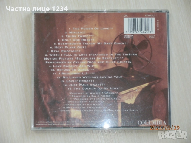 Celine Dion - The Colour Of My Love - 1993, снимка 3 - CD дискове - 45332753