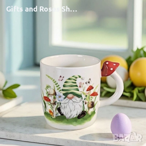 Сладурски порцеланови чаши с горски мотиви и дръжка гъбка, снимка 2 - Чаши - 53506387