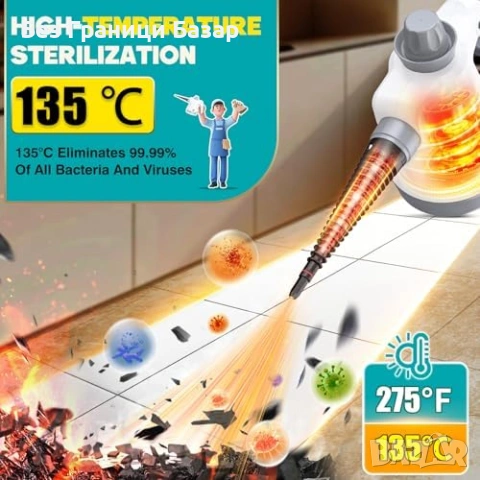 Нов преносим Парочистач с гореща пара 440 мл 12 приставки за дом и авто, снимка 2 - Други стоки за дома - 54093214