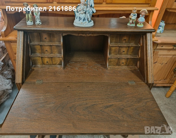Дъбово писалище с месингови дръжки , снимка 4 - Шкафове - 54100041