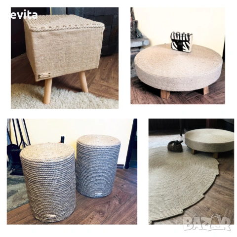 🌿 Ръчно изработена табуретка – артистичен акцент за интериора, снимка 17 - Дивани и мека мебел - 33842705