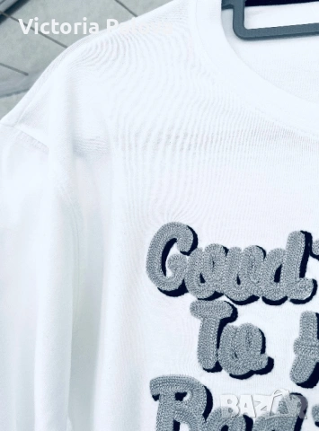 Ефектна бяла блуза с 3D релефна бродерия - "Good Boys Go To Heaven", снимка 5 - Блузи с дълъг ръкав и пуловери - 54189359