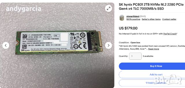 2TB Hynix PC801 NVMe M2 2280 Gen4 x4 PCIe SSD 2048GB, Read / Write speed : 7500 / 7000 mb.sec., снимка 4 - Твърди дискове - 46130597