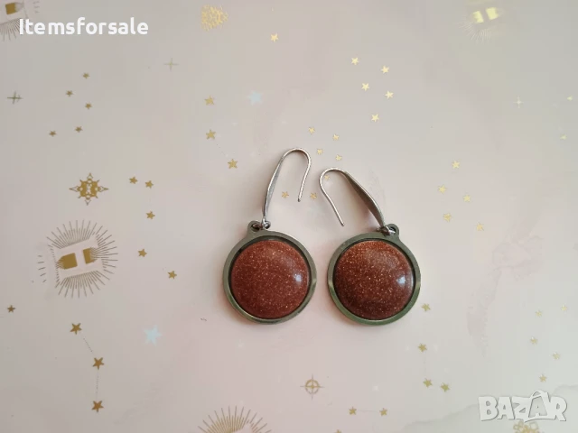 Продавам обици с авантюрин и слънчев камък, снимка 3 - Обеци - 51098351