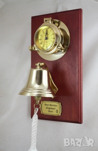 401 Корабен часовник и корабна камбана на махагонова поставка, снимка 6 - Колекции - 54021980